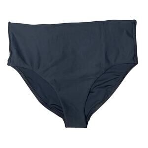Lands' End Bikini Bottom Women Sz 16 Black Cheeky High Waisted Ribbed